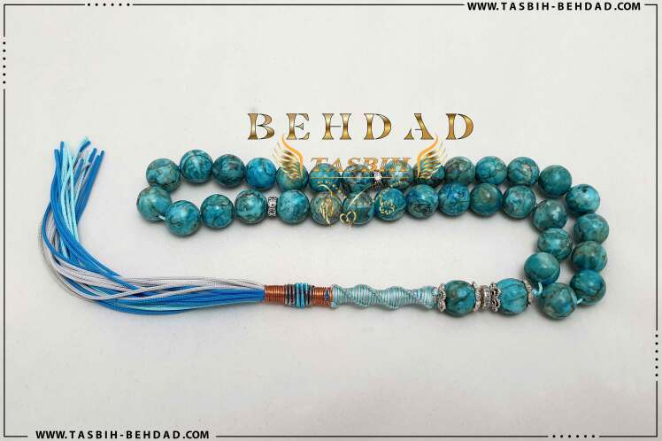 تسبیح فیروزه مصری اعلاء ، مُهردار ، جذاب و بینظیر ، در فروشگاه و کارگاه تولید تسبیح بهداد
