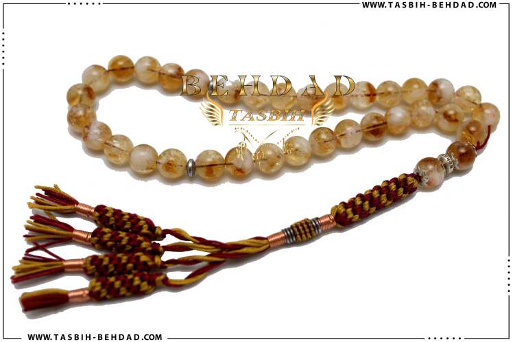 تسبیح سیترین طبیعی معروف به سنگ ثروت در فروشگاه و کارگاه تولید تسبیح بهداد