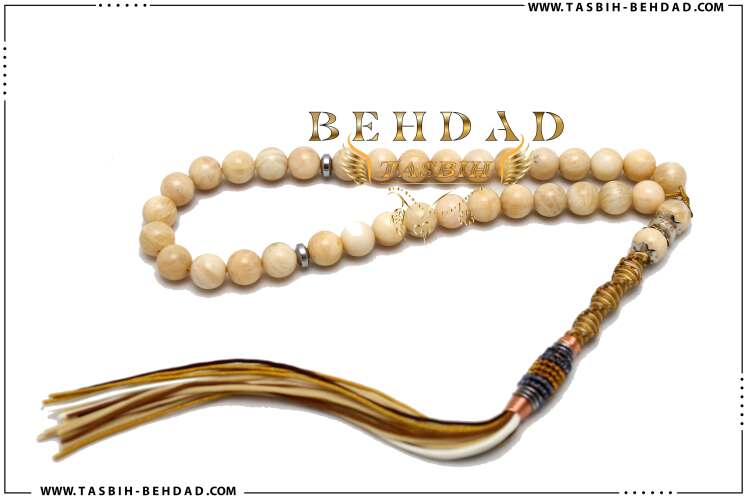 تسبیح آمازونیت نسکافه ای زیبا در فروشگاه و کارگاه تولید تسبیح بهداد